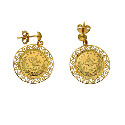 Gold Lira Medallion Earrings 21KT - FKJERN21KM10854