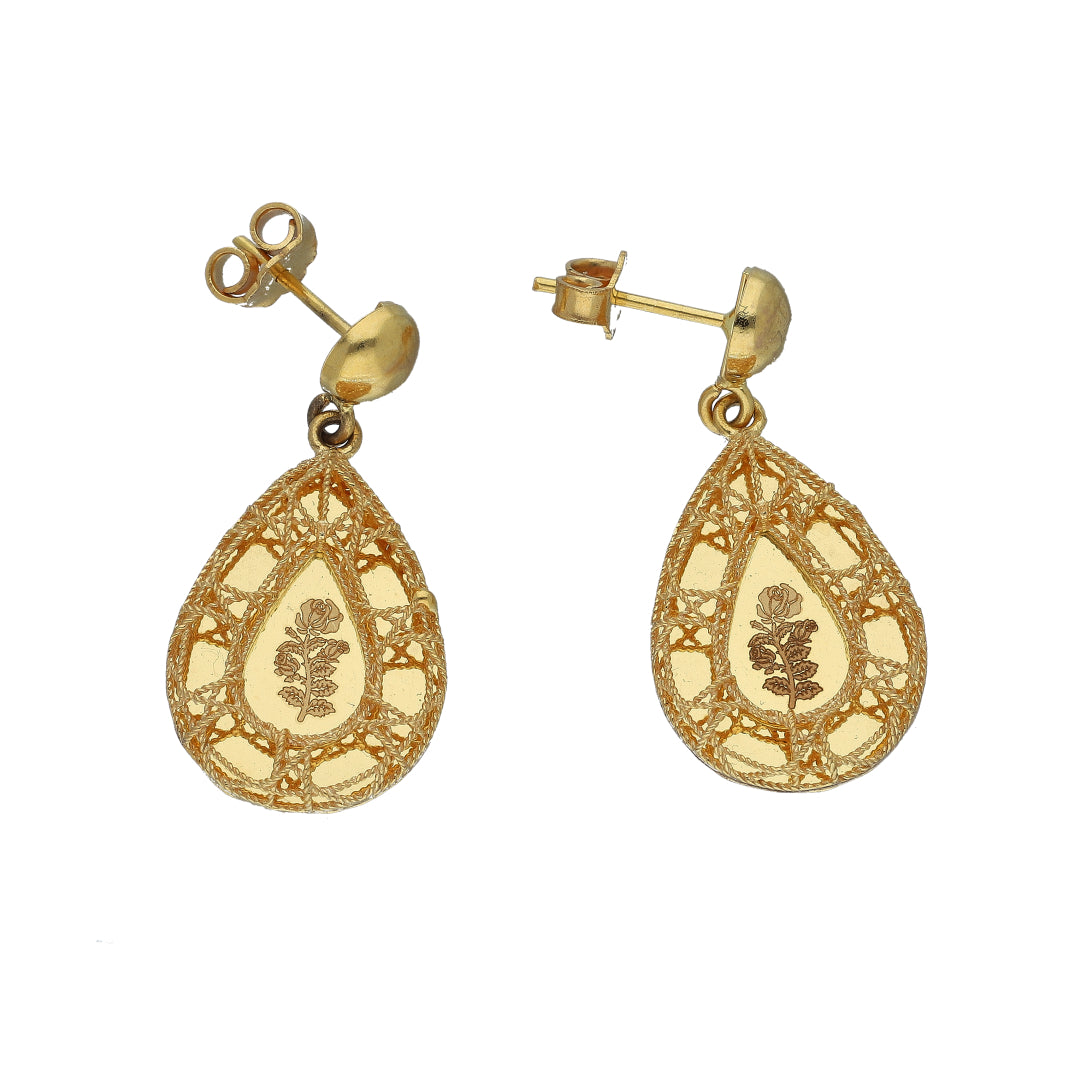Gold Floral Teardrop Earrings 21KT - FKJERN21KM10856