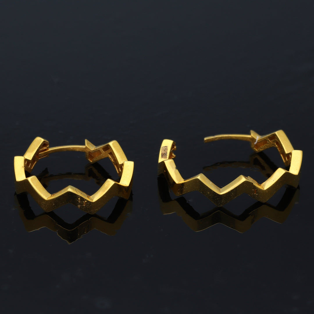 Gold Zigzag Hoop Earrings 21KT - FKJERN21KM10857