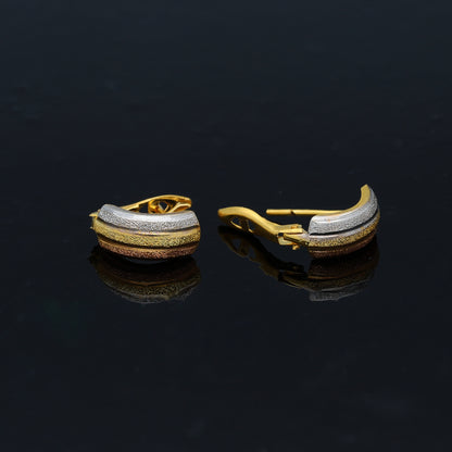 Gold Tri-Shade Curved Earrings 21KT - FKJERN21KM10858