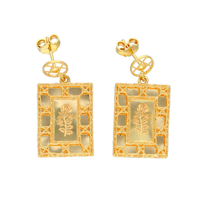 Gold Vintage Rose Drop Earrings 21KT - FKJERN21KM10860