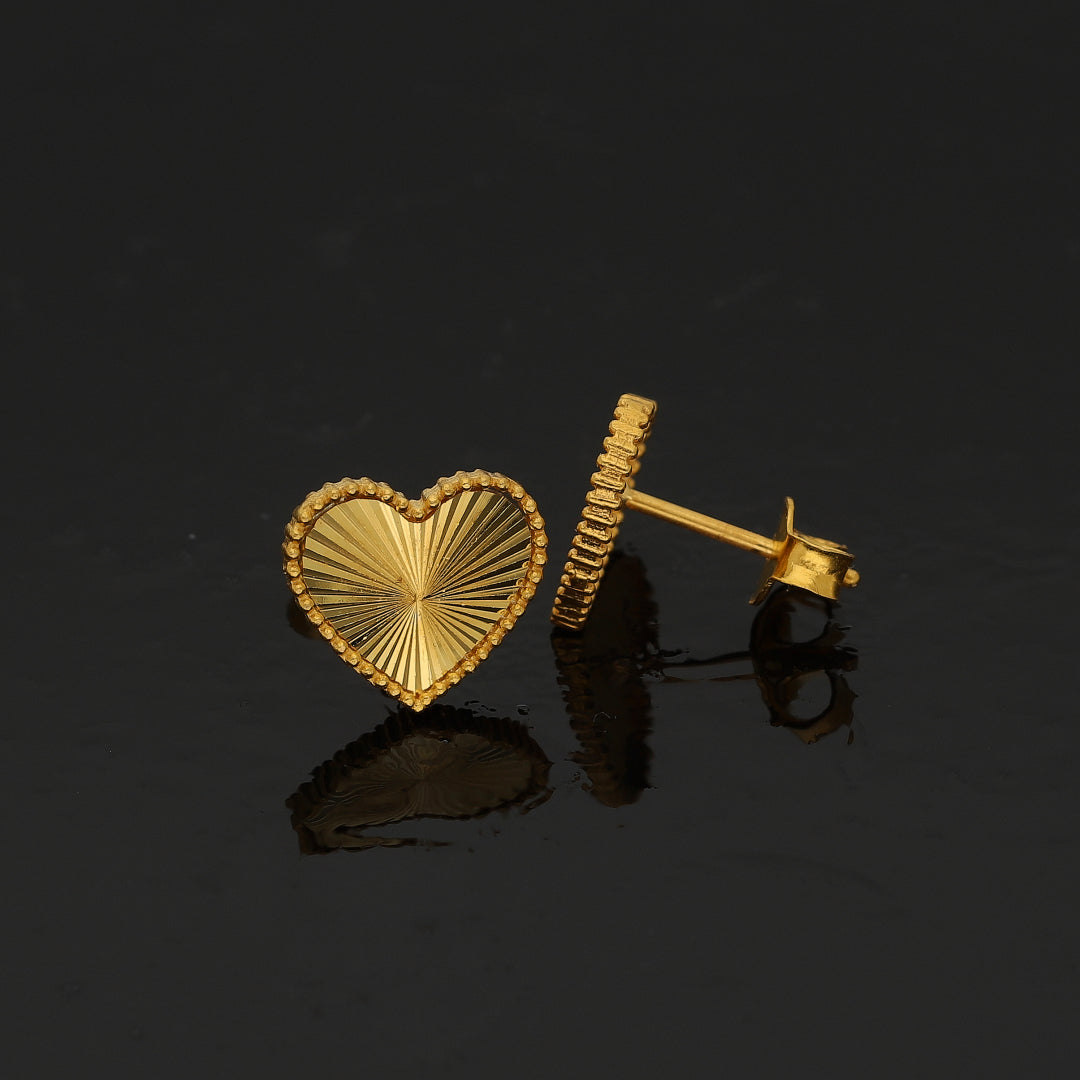 Gold Sunburst Heart Earrings 21KT - FKJERN21KM10867