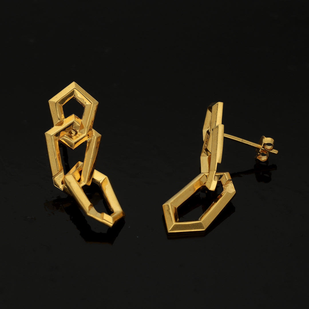 Gold Hex-Link Earrings 21KT - FKJERN21KM10869