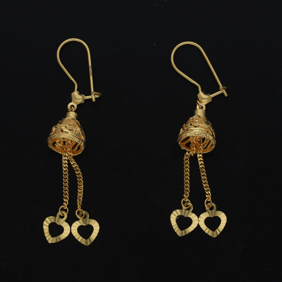 Gold Heart Drop Earrings 21KT - FKJERN21KM11377
