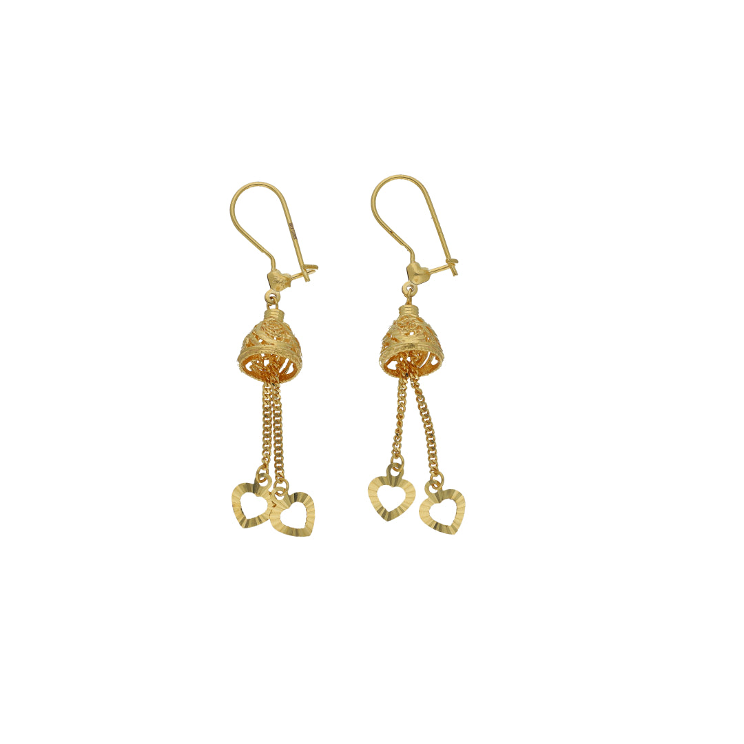 Gold Heart Drop Earrings 21KT - FKJERN21KM11377