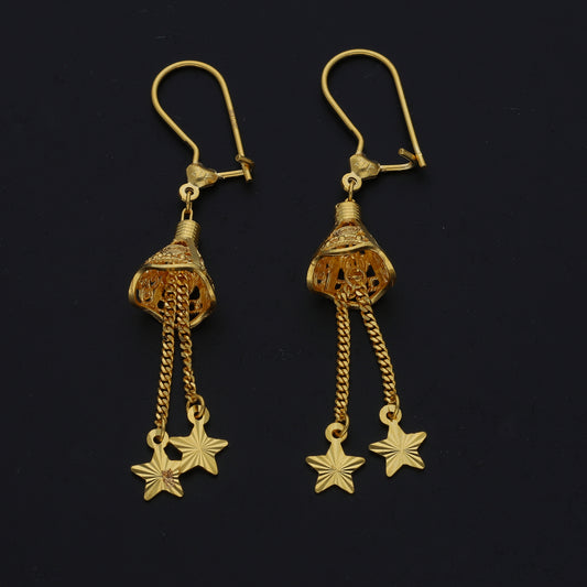 Gold Star Drop Earrings 21KT - FKJERN21KM11397
