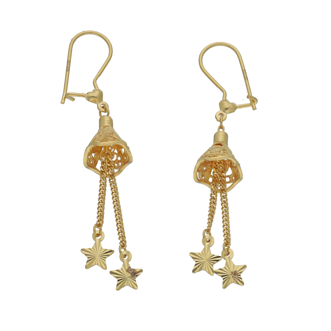 Gold Star Drop Earrings 21KT - FKJERN21KM11397