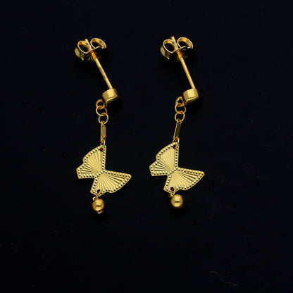 Gold Butterfly Drop Earrings 21KT - FKJERN21KM11403