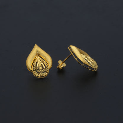 Gold Minimal Leaf Earrings 21KT - FKJERN21KM11404