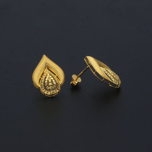 Gold Minimal Leaf Earrings 21KT - FKJERN21KM11404