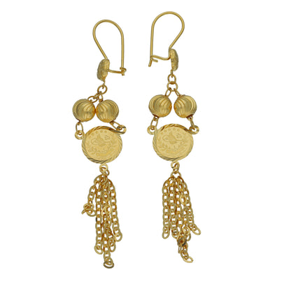Gold Coin Tassel Earrings 21KT - FKJERN21KM11422