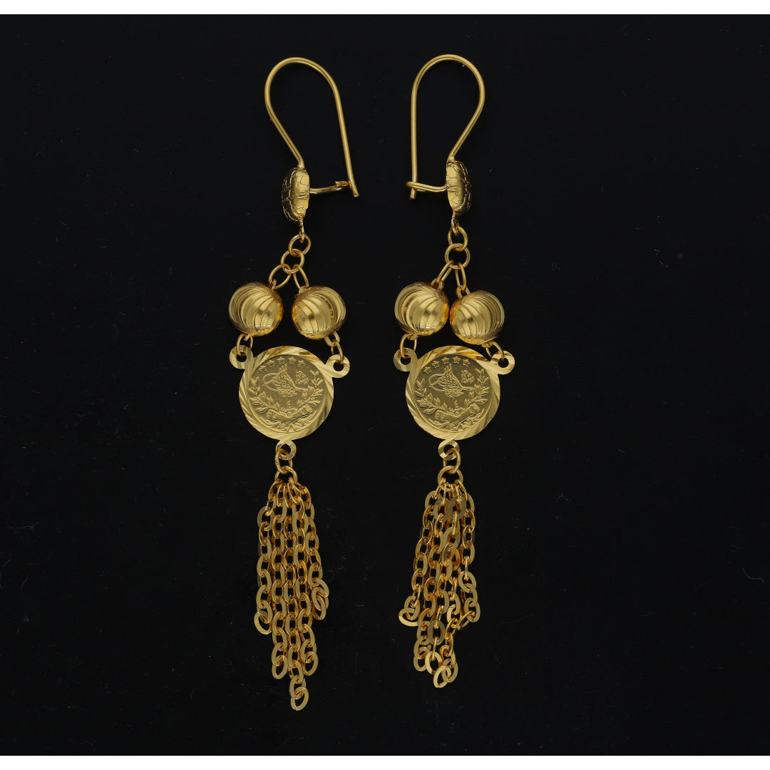 Gold Coin Tassel Earrings 21KT - FKJERN21KM11422