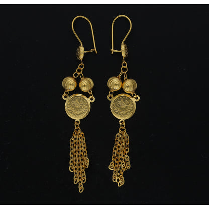 Gold Coin Tassel Earrings 21KT - FKJERN21KM11422