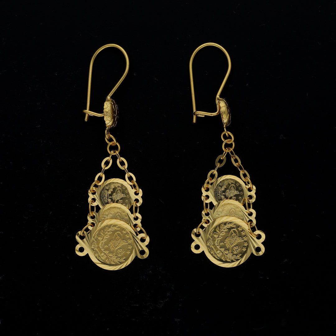 Gold Coin Cascade Drop Earrings 21KT - FKJERN21KM11423