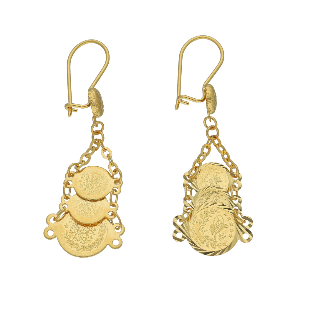 Gold Coin Cascade Drop Earrings 21KT - FKJERN21KM11423