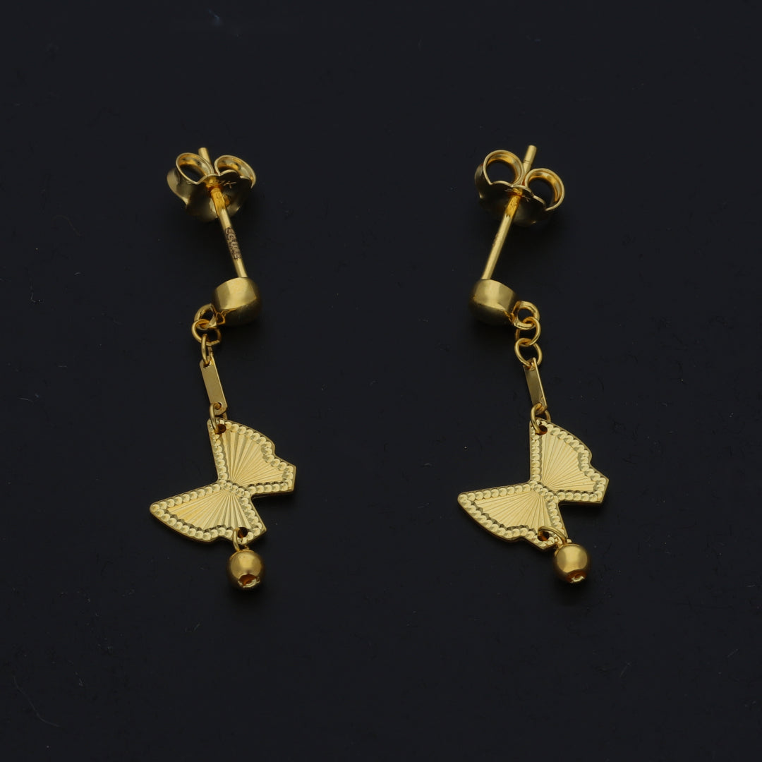 Gold Butterfly Dangle Earrings 21KT - FKJERN21KM11425