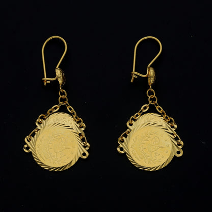 Gold Coin Motif Earrings 21KT - FKJERN21KM11426