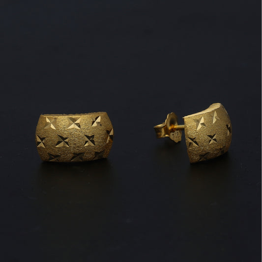 Gold Textured Star Pattern Earrings 21KT - FKJERN21KM11430