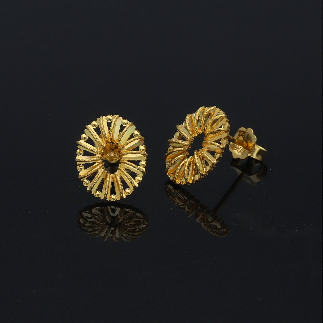Gold Textured Sunburst Earrings 21KT - FKJERN21KM11462