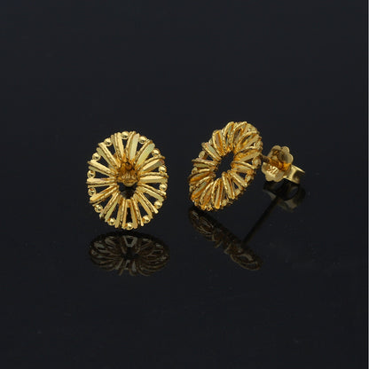 Gold Textured Sunburst Earrings 21KT - FKJERN21KM11462