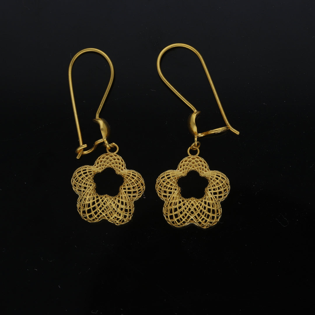Gold Openwork Floral Earrings 21KT - FKJERN21KM11471