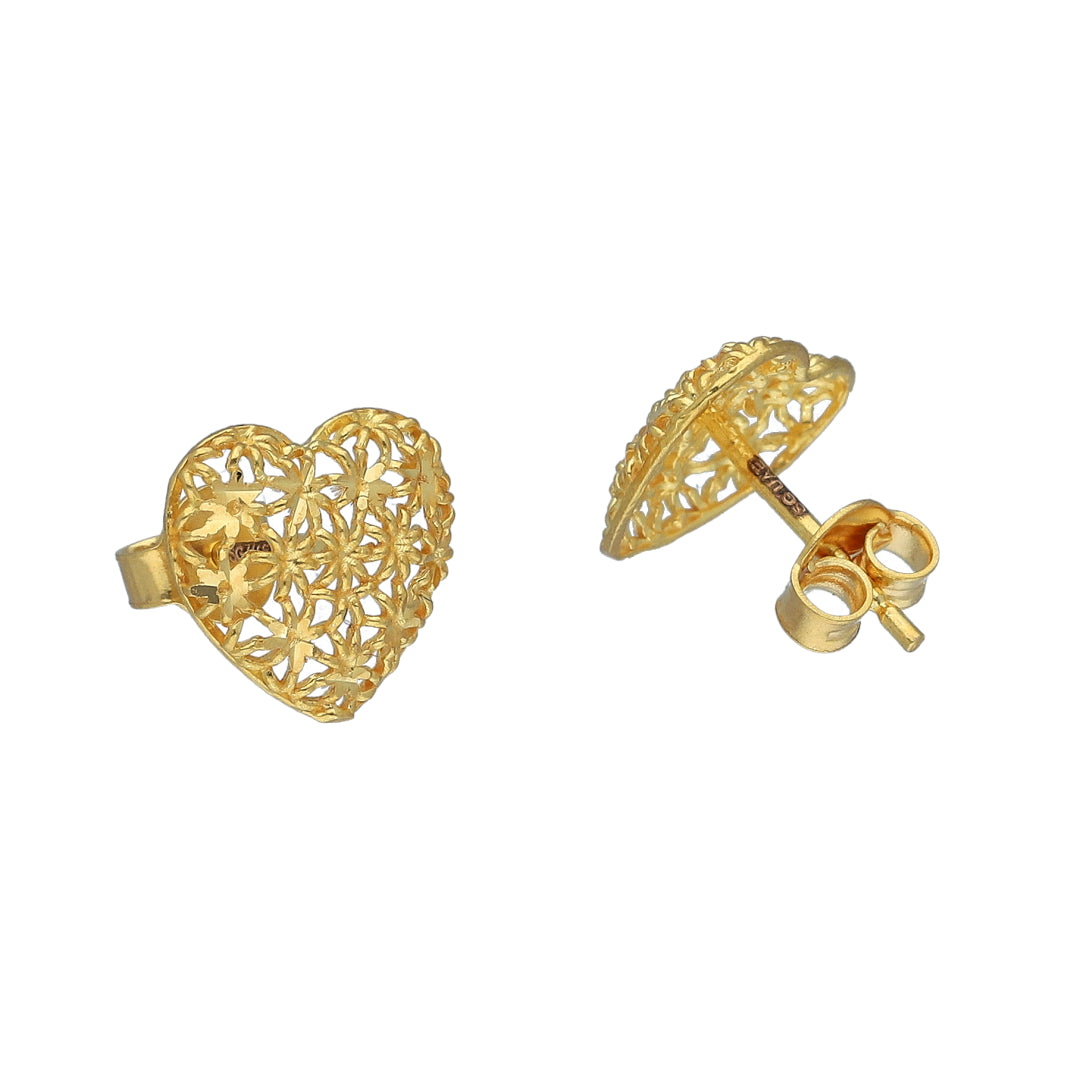 Gold Filigree Heart Earrings 21KT - FKJERN21KM11472