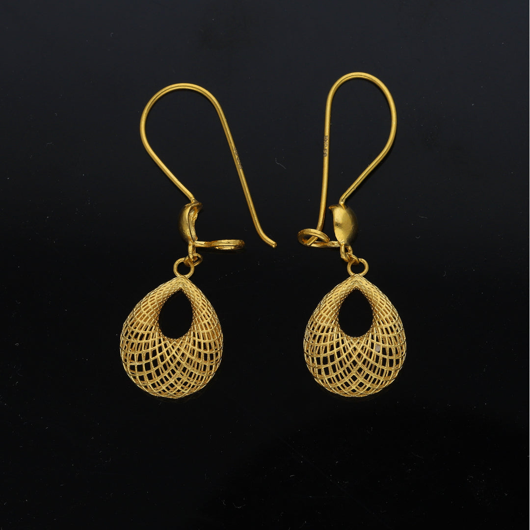 Gold Openwork Teardrop Earrings 21KT - FKJERN21KM11473