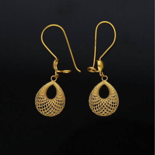 Gold Openwork Teardrop Earrings 21KT - FKJERN21KM11473