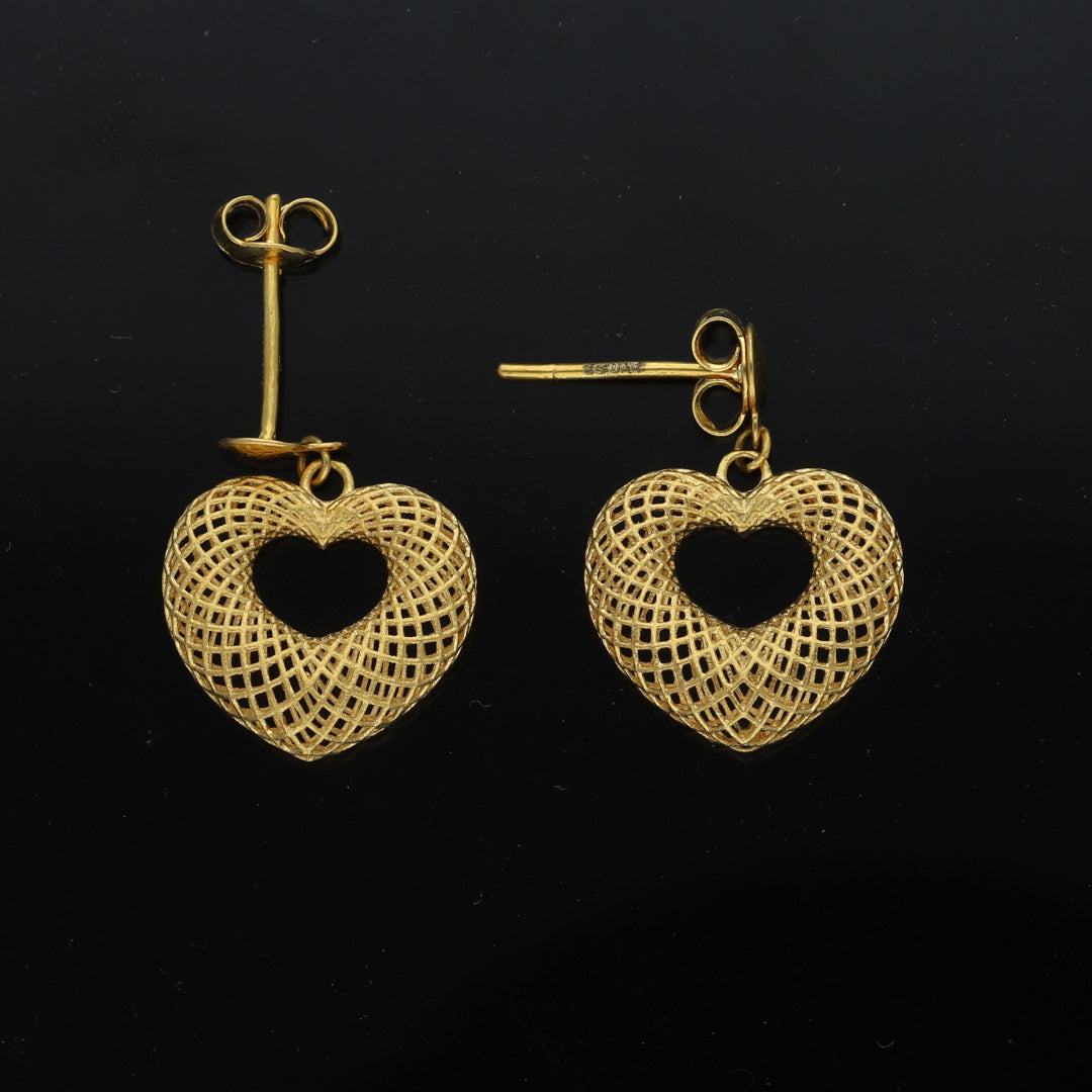 Gold Heart Drop Earrings 21KT - FKJERN21KM11477
