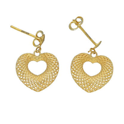 Gold Heart Drop Earrings 21KT - FKJERN21KM11477
