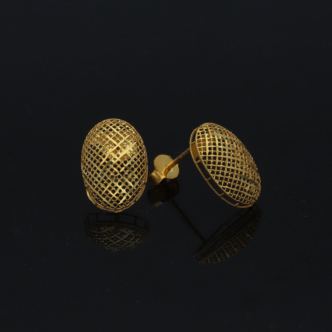 Gold Oval Filigree Earrings 21KT - FKJERN21KM11478