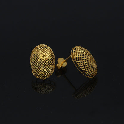 Gold Oval Filigree Earrings 21KT - FKJERN21KM11478