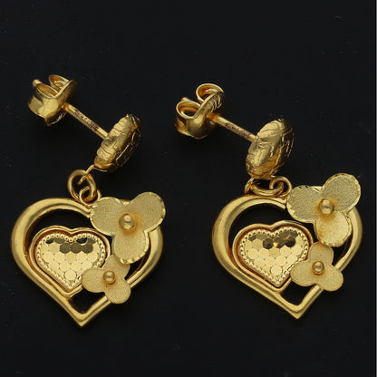 Gold Heart Blossom Earrings 21KT - FKJERN21KM11511