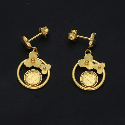 Gold Floral Circle Earrings 21KT - FKJERN21KM11513