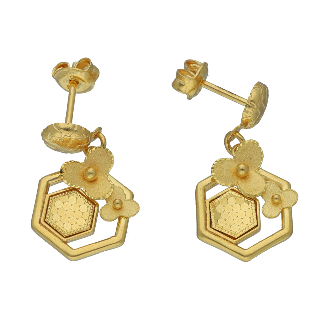 Gold Hexa Bloom Earrings 21KT - FKJERN21KM11515