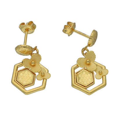 Gold Hexa Bloom Earrings 21KT - FKJERN21KM11515