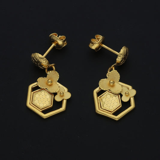 Gold Hexa Bloom Earrings 21KT - FKJERN21KM11515
