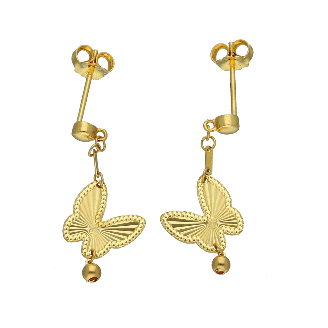 Gold Butterfly Bell Drops Earrings 21KT - FKJERN21KM11524