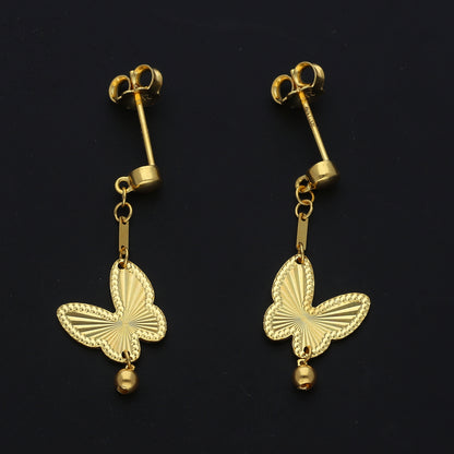 Gold Butterfly Bell Drops Earrings 21KT - FKJERN21KM11524