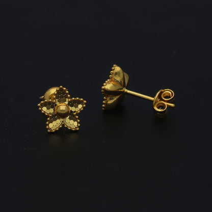 Gold Textured Daisy Earrings 21KT - FKJERN21KM11526