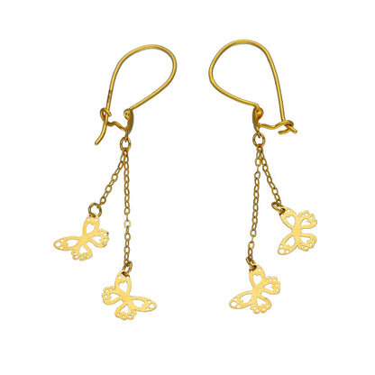 Gold Twin Butterfly Earrings 21KT - FKJERN21KM11529