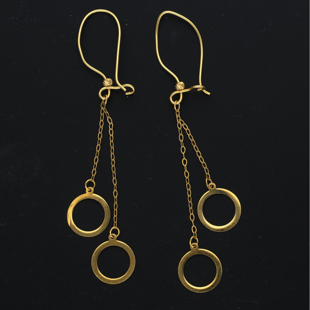 Gold Open Circle Dangle Earrings 21KT - FKJERN21KM11533