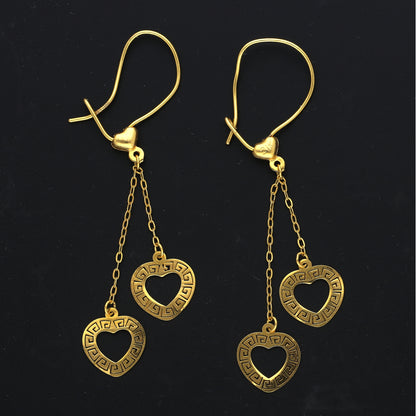 Gold Heart Link Drop Earrings 21KT - FKJERN21KM11534