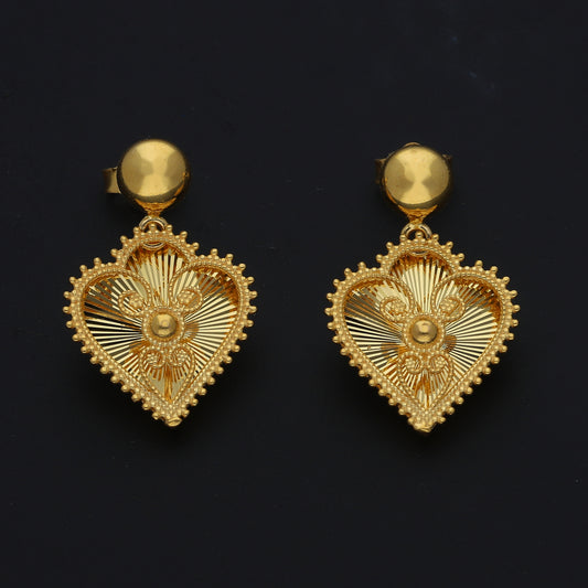 Gold Heart Drop Earrings 21KT - FKJERN21KM11650