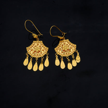 Gold Hanging Earrings 21KT - FKJERN21KM11870