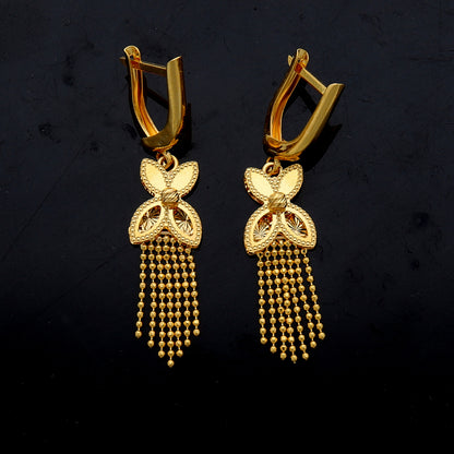 Gold Floral Dangle Earrings 21KT - FKJERN21KM11927