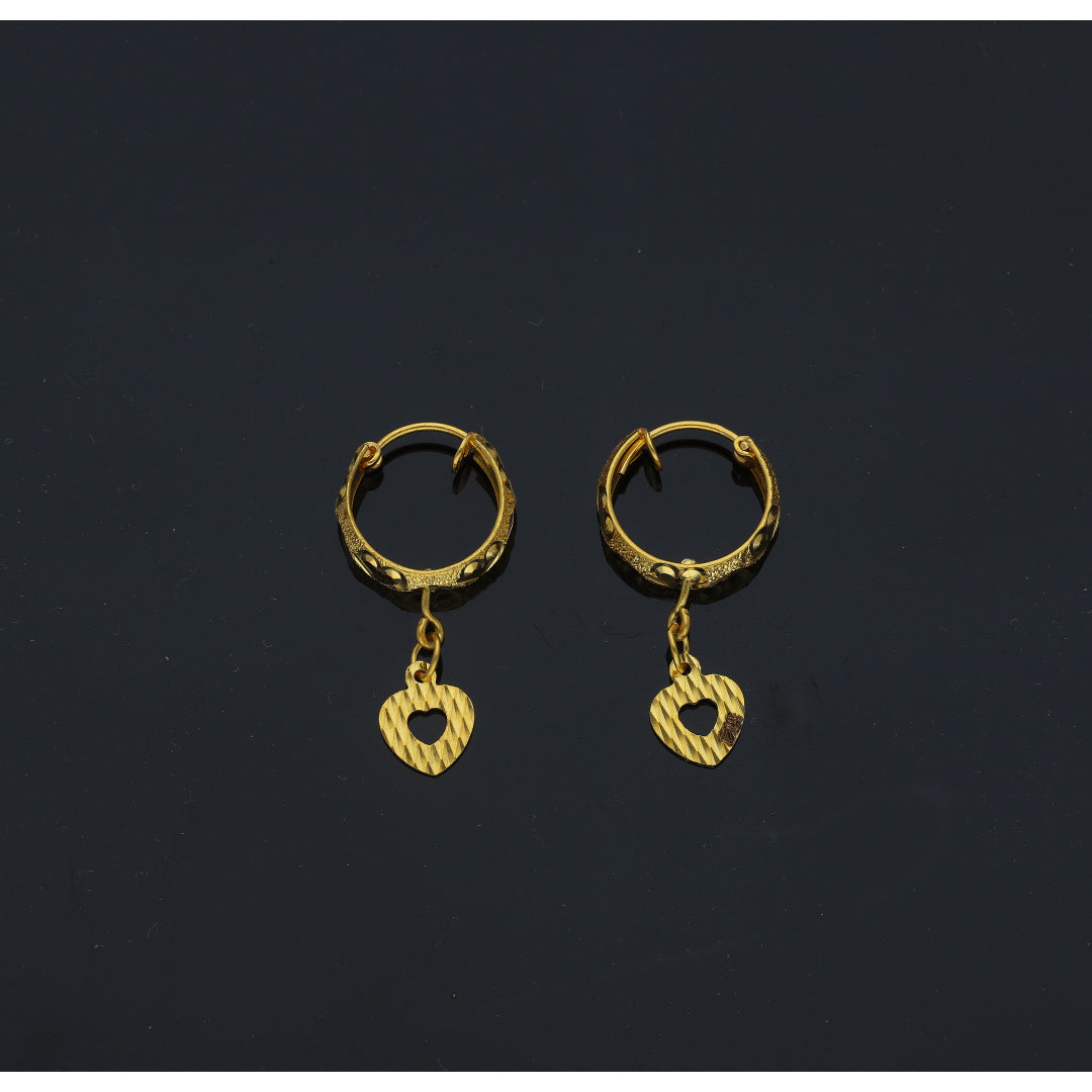Gold Heart Shaped Dangler Earrings 21KT - FKJERN21KM12026
