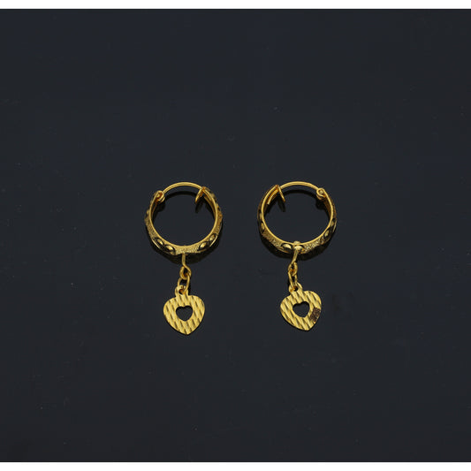 Gold Heart Shaped Dangler Earrings 21KT - FKJERN21KM12026
