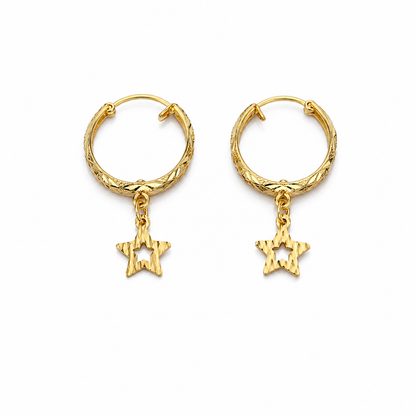Gold Star Shaped Dangler Earrings 21KT - FKJERN21KM12027