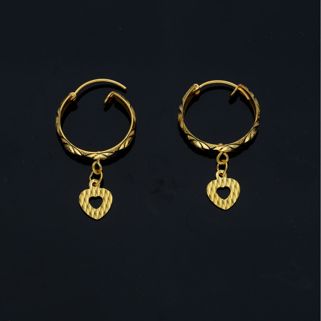 Gold Heart Shaped Dangler Earrings 21KT - FKJERN21KM12028